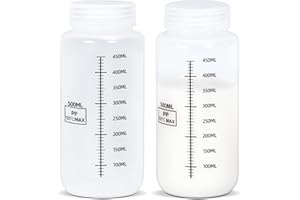 UMETASS PP-Reagenzflaschen mit Skalierung - Laborqualität Weithals-Aufbewahrungsflaschen für Flüssigkeiten, Mit Dichtschließender Deckel, Chemikalienbeständig (Durchsichtsfarbe, 500ml)