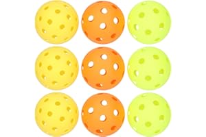 BOABY Lot De 9 Balles Pickleball, Balles De Pickle en Polyéthylène pour L'Intérieur Et L'Extérieur avec 40/26 Petits Trous Percés avec Précision, Rebond Durable Et Constant (Jaune/Orange/Vert).