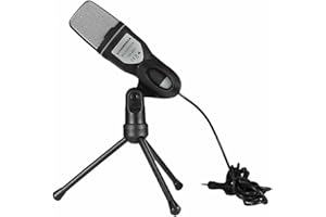 WALLFIRE Microfono per computer, 3,5 mm, plug and play, microfono omnidirezionale con supporto da tavolo per giochi, video su YouTube, registrazione podcast, studio, per PC, laptop, tablet, telefono