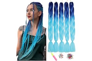 SHOWJARLLY Ombre Jumbo Treccia Capelli, 5 Pezzi Extension Per Treccine Africane Capelli,24 Pollice Sintetici Intrecciare I Capelli Estensioni Per Crochet Torsione(Blu reale/Azzurro cielo)