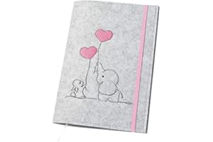 Luxdag Pochette pour carnet de santé, avec bande élastique, en feutre, couleur et broderie au choix, organiseur pour carnet d'examen et de vaccination d’enfant, cadeau pour les futures mamans