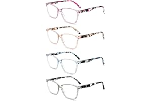 Yuluki Reading Glasses Blue Light Blocking,4 Pack Spring Hinge Square Frame Ladies Computer Readers 4.0,Lightweight Quality Womens Eyeglasses Anti UV Eyestrain