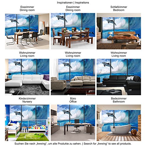 Vlies Fototapete 152.5x104cm PREMIUM PLUS Wand Foto Tapete Wand Bild Vliestapete – Tiere Tapete Delfine Tiere Wasser Meer Welle Sonne Wolken blau – no. 2064 - 5
