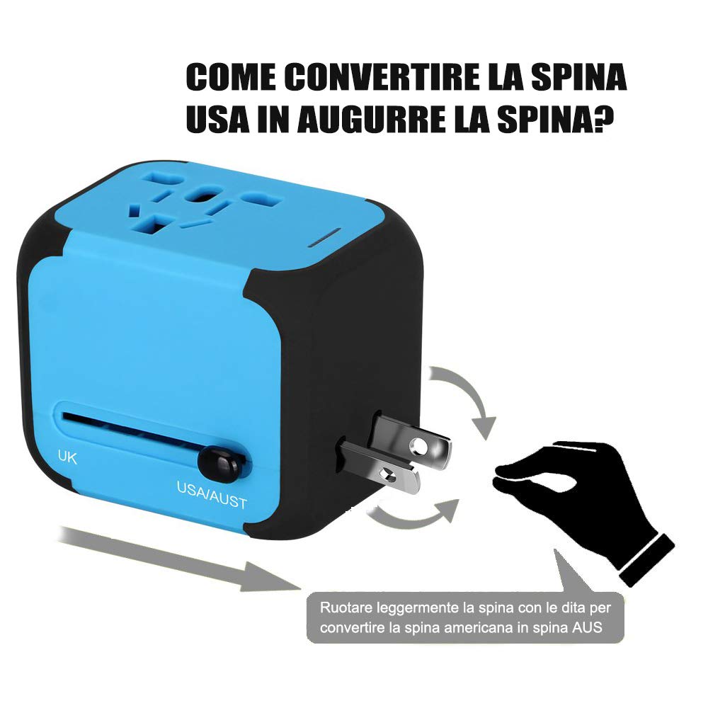 Adattatore da Viaggio con 2 USB 3.0 (US/EU/UK/AU) Adattatore Universale da Viaggio con due fusibile (fusibile di… - immagine 4