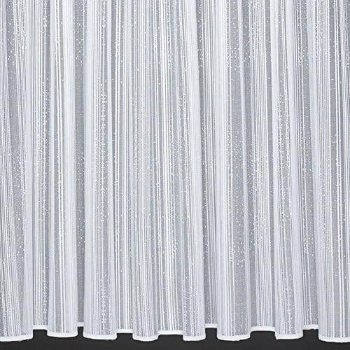 LEON – A Modern Stripe &amp; Slub Effect Net Curtain with a Straight base. Sold by the Metre. Cut to Width. (122cm (48"))