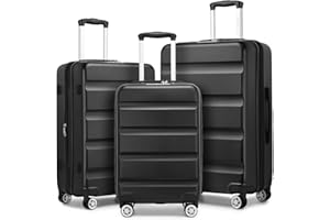 Kono 3-Piece Luggage Sets | Expandable Hard Shell PC+ABS Suitcase with TSA Lock | Lightweight & Sturdy Travel Suitcases with 4 Spinner Wheels (20", 24", 28") - Black