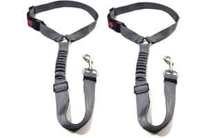 GoBuyer Dog Car Headrest Seat Belt 2 Pack for Pet Dogs Safety Harness Travel Accessories in UK, with Adjustable Heavy Duty Nylon and Anti Shock Elastic Bungee Buffer (Grey)