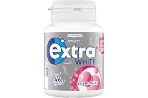 Wrigley's Extra White Chewing Gum, Bubblemint Flavour, 46 pieces, Sugar Free Chewing Gum Bottle with Xylitol