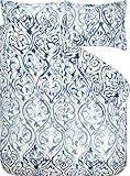 designers guild mit Ornamenten DESIGNERS GUILD Bettwäsche Arabesque Indigo Satin blau-wollweiß Größe 155x220 cm (80x80 cm)