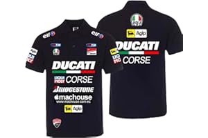 GHDUI Polo da Uomo Estivo T-Shirt per Ducati Stampa Polo da Ciclismo T-Shirt Casual Manica Corta Bavero Tee Sport Polo da Golf T-Shirt-Black||XXL