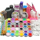 Fashion Gallery Nail Art 42 color Glitter Acrylic Liquid Brush UV Powder Set
