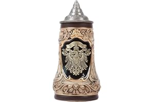 NENBOLEC Jarra de Cerveza Alemana Personalizada Vikinga Taza Munich Oktoberfest Deutschland águila de estañ Beer Stein Mug con Tapa para Cumpleaños Regalo Hombre Padre Esposo 1.0 Liter