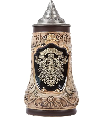 Handgemachter Deutscher Bierkrug 0,5 Liter Mit Nationalwappen – Traditionell Aus Dem Westerwald
