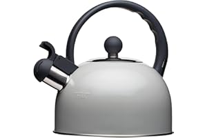 KitchenCraft Living Nostalgia Tetera Vintage con Silbadora, Calentador de Agua para Cocinas de Inducción y Eléctricas; 1.4L, Metálica, 18 x 21.5 x 21 cm - Color Gris Francés