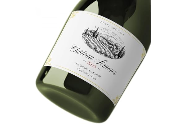 4 Étiquettes personnalisées autocollantes pour bouteille de vin ou champagne - Pour vos évènements et annonces : mariage, fiancailles, baptême, anniversaire, grossesse, format 12x7 cm