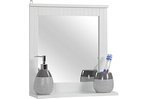 Taylor & Brown Wood Framed Wall-Mounted Mirror, Bathroom Mirror with Shelf, Hanging Vanity Mirror, for the Living Room and Bathroom (White)