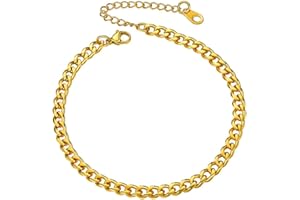 PROSTEEL Cuban Link Ankle Bracelet for Women, Adjustable, Gold Plated/316L Stainless Steel (Send Gift Box)