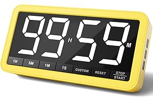 VOCOO Grande timer da cucina digitale: Timer magnetico a LED con 3 luminosità, 4 allarmi e 3 livelli di volume, Timer per il conto alla rovescia alimentato (Giallo)