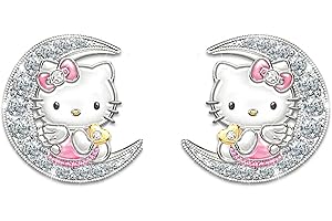 Kaguyo Boucles d'oreilles en argent pour femme – Argent sterling 925 et zircone - Boucles d'oreilles à tige en forme de chat mignon pour femmes, filles et enfants