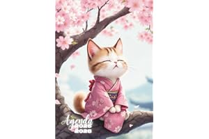 Agenda Scolaire: Sakura, Cerisier en Fleurs, Japon, Chat Manga Animé | Journalier une Page par Jour | 12x17 cm Format Standard | Ecole Elémentaire, ... Couverture Souple | Pour Fille, Garçon, Ado