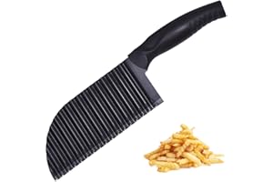 KALSEY Stainless Steel Crinkle Cutter, Wave Knife, French Fry Slicer, Potato Chips Wave Knife, Hand Held Crinkle Cutter, Potato Corrugated Knife for Home, Kitchen, Restaurant, Potato Chippers(Black)