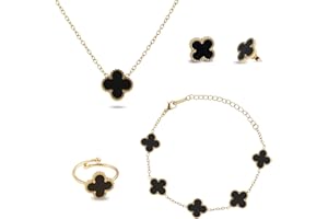 SUEHBEXF Vierblättriges Kleeblatt Schmuck Set, 18 Karat Vergoldet Edelstahl Zweiseitig Vierblättriges Schmuck, Geschenke für Damen und Mädchen
