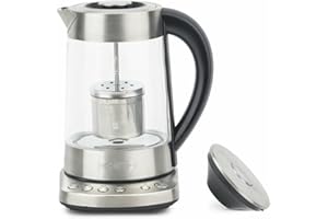 H.Koenig Théière Bouilloire Instant T électrique en Verre 1.7L TI700 avec Infuseur filtre à Thé Inox 2400W Compacte, Ebullition rapide, Thermostat Réglable 70° à 100°C , Maintien au chaud, 2couvercles