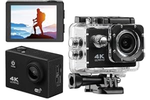 SUCCEASY Action Camera, 4K 12MP 30M Underwater Waterproof Sports Camera, 170 Degree Wide Angle Helmet Camera with Waterproof Case and Mounting Accessories Kit