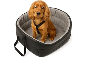 BOUTIQUE ZOO BoutiqueZoo uniwersalne siedzisko samochodowe dla psa, na przednie i tylne siedzenie pasażera, nadaje się do prania, odporne na ścieranie, legowisko i torba, rozmiar L: 56 x 48 cm, kolor czarny – sztuczna skóra: imitacja zamszu