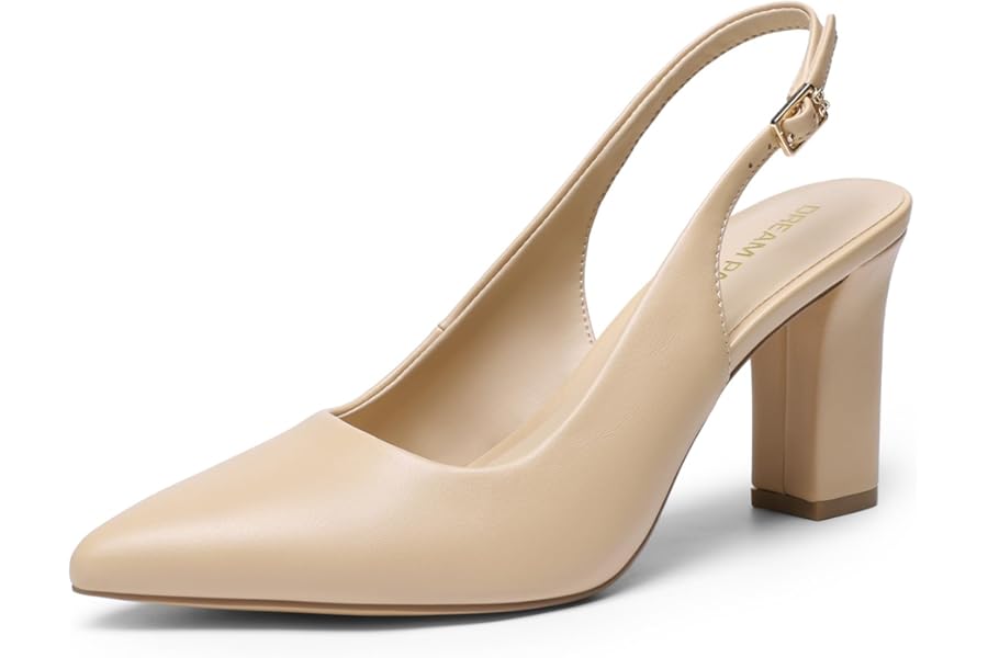 DREAM PAIRS Women's High Heel Slingback Shoes with Sharp Toe and Thick Heels for Work, Office, Bride and Party