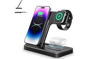 SCCVEE Bezprzewodowa ładowarka 3 w 1, indukcyjna stacja ładująca do telefonu komórkowego, składana, bezprzewodowa ładowarka, kompatybilna z iPhone 11/12/13/14/15/Samsung Galaxy S21/S22/S23/S24/iWatch/AirPods