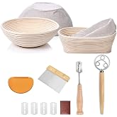 YAANI Set of 2 Round and Oval Bread Fermenting Baskets, Banneton Fermenting Basket + Dough Whisk + Bread Blades + Dough Scrap