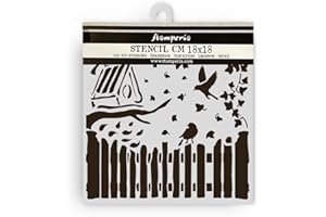 ‎STAMPERIA Stamperia - Thick Stencils for Scrapbooks, Albums, Cards, Bullet Journalling, and More, Flexible Material, Easy to Clean, Perfect for Hobbies, Crafts and Gifting (House of Roses, Fence and Birds)