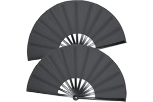 OMyTea Großer Rave Clack Handfächer für Männer Frauen – Chinesischer japanischer Kung Fu Tai Chi EDM, Musikfestival, Club, Event, Party, Tanz, Performance, Dekoration, Geschenk Schwarz, 2 Packungen