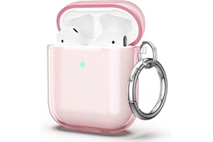 ‎ULAK ULAK für AirPods 2&1 Hülle, Durchsichtig Stoßfest Hülle Dünn Schutzhülle mit Karabiner Transparent Ladecase für Apple AirPods 2/AirPods 1 (LED an der Frontseite Sichtbar) - Rosa