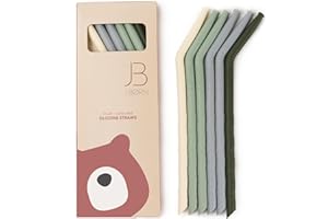 ISANDBOX J.Børn 6 wiederverwendbare Silikon-Trinkhalme mit 1 Reinigungsbürste | 21 cm lang und 5,5 mm breit | weiche und flexible Trinkhalme für Kinder und Senioren (grün)
