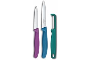 Victorinox Swiss Classic Set de couteaux à légumes avec éplucheur, couteau à éplucher et couteau à tomates, 3 pièces, Lame extra tranchante, Multicolore