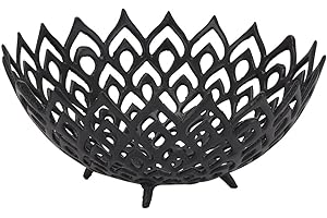 MAISONICA 32cm Black Cast Iron Bowl - Lattice Filigree Design - Fruit Oddments