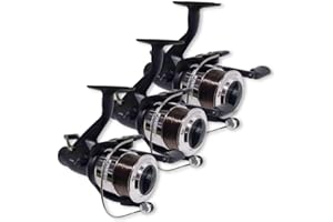 NEW Freespool Deluxe Oakwood Carp Bait Runner Fishing Reel & Line x 3