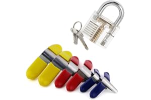 Loboo Idea Przezroczysta kłódka treningowa i 6 szt. podkładek na kłódkę dla ślusarzy, początkujących i profesjonalnych ślusarzy