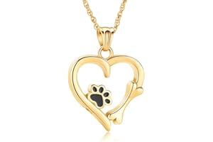QGJNSGC Collar de urna con Estampado de Patas, Collar con medallón de corazón para Cenizas, Perros, Gatos, Colgantes, joyería de cremación, Regalo conmemorativo para Mujeres y niñas (Dorado)