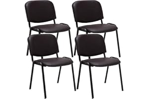 CLP Lot De 4 Chaises De Visiteur Empilables Ken en Similicuir I Chaises De Salle D'Attente avec Piètement en Métal Noir, Couleur:Marron