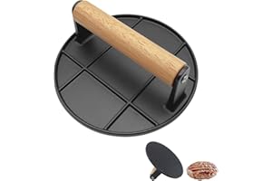 Foyucool Pressa per Hamburger, 16cm Rotundità Smash Burger Press, Impugnatura in Legno Resistente al Calore, per Hamburger, Cottura di Bistecche, Grigliate, Nero