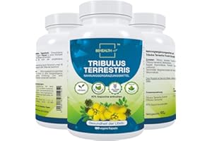 ‎BEHEALTH Tribulus Terrestris 90% Saponine Nahrungsergänzungsmittel - Hochdosierte natürliche Testosteronunterstützung für Männer und Frauen 180 Vegane Kapseln
