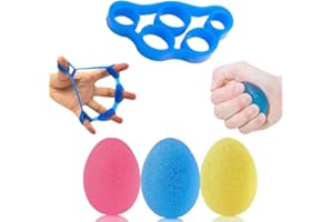 DAIRF Handtrainer& Fingertrainer Kit, Eiförmige Griffbälle 3 PCS +1 Fingertrainer Trainingsgerä zur Kräftigung von Hand und Finger Druckentlastung und Rehabilitation und Dekompression