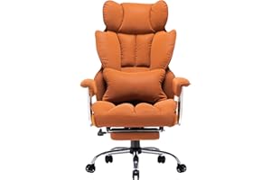 Efomao Desk Office Chair, PU Leather Ergonomic Office Chair,Adjustable Big High Back Computer Chair,Executive Swivel Chair with Footrest and Lumbar Support,Orange Office Chair