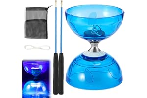 Lotvic Diabolo - Juego de Malabares para Deportes de Ocio con luz, Corredor al Aire Libre con rodamiento de Bolas, Juego de Malabares con Palos de Aluminio y Cuerda de Repuesto (Azul)