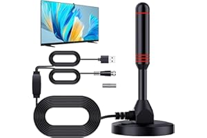 BUFUNTO High Gain Freeview TV Aerial, Portable Indoor/Outdoor Digital TV Aerials Signal Booster with Magnetic Base, 360° Reception Digital TV Antenna 4K/HD/USB Interface/3 Meter Cable for Motorhome,Cat,Home