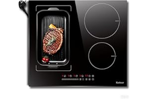Karinear Piano Cottura Induzione 4 Fuochi, 60cm Piastra Induzione Elettrico 3500W con Flex Zona, Piani Cottura con Spina, 9 Power Comandi Toccare, Blocco di Sicurezza per Bambini, Timer Lock, Booster
