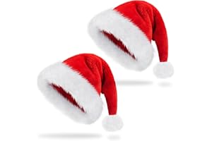 benpen 2 Stück Kinder Weihnachtsmütze Nikolausmütze Kinder Plüsch Weihnachtsmann mütze Rote Santa Mütze Bequemes Dicker Klassischer Nikolaus Mütze aus Samt für festliche Partys im neuen Jahr